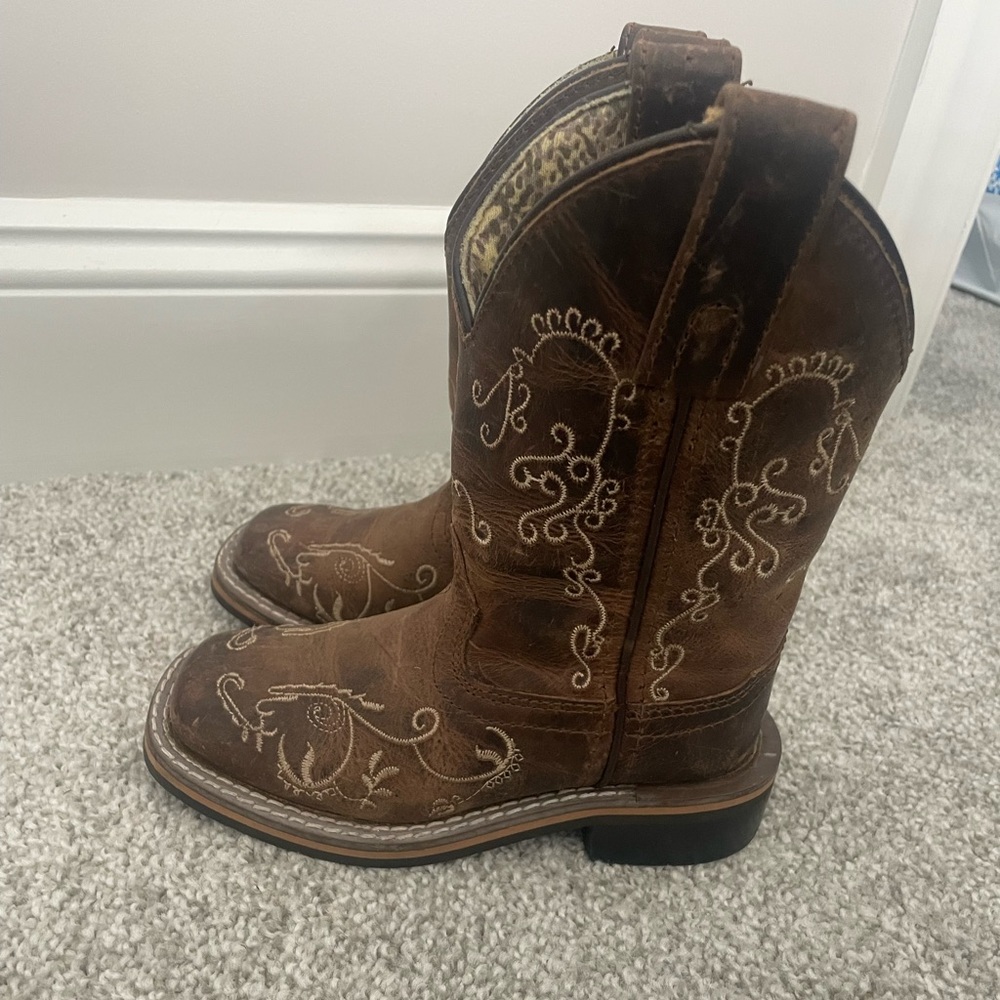 Girls Brown Embroidered Cowboy Boots